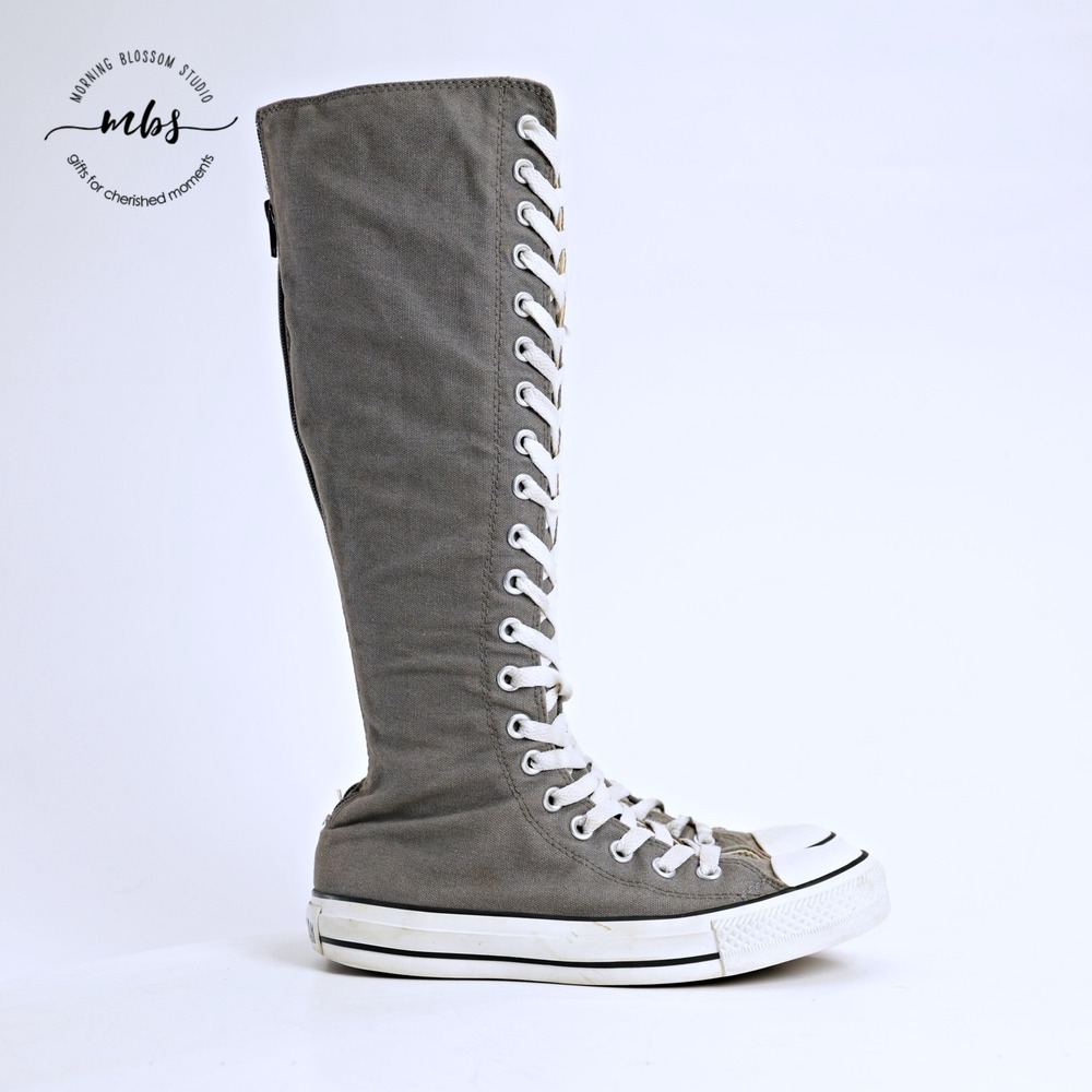 Converse All Star XX Hi Knee High Lace Up Grunge Y2K Canvas Boots Gray Women 7.5